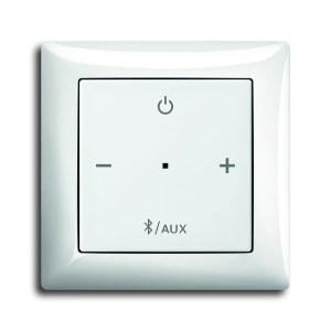 Zentrales Bedienelement ist beim Busch-Bluetooth-Receiver eine schwimmende Wippe (hier aus dem Schalterprogramm Busch-balance® SI), die eine intuitive Anwahl aller Funktionen ermöglicht. Foto: Busch-Jaeger