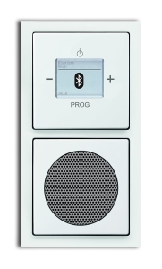Das Busch-Radio BTconnect bietet Radio und Bluetooth-Empfänger in einer kompakten Unterputz-Dose. Auch ein Lautsprecher kann direkt in der UP-Dose integriert werden (hier aus dem Schalter-programm f u t u r e linear®). Foto: Busch-Jaeger