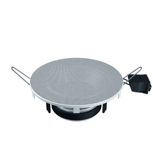 Die neuen Deckeneinbaulautsprecher (hier mit einem Durchmesser von 8 Zentimetern) bieten ein optimiertes Design und hervorragende Klangqualität. Foto: Busch-Jaeger